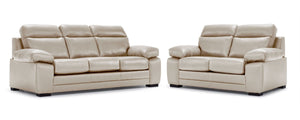 Morrison II Leather Sofa and Loveseat Set - Beige