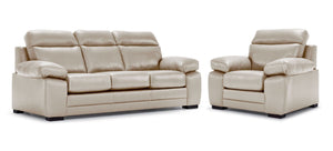 Morrison II Leather Sofa and Chair Set - Beige