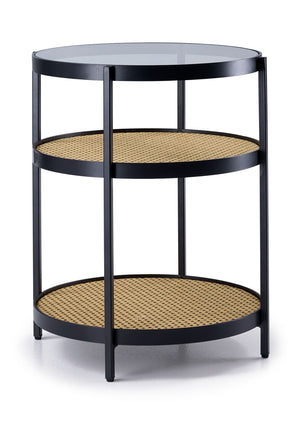 Neely End Table - Black and Woven Rattan