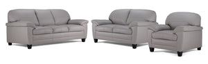 Raphael Leather Sofa, Loveseat and Chair Set - Cloud Grey