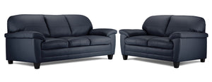 Raphael Leather Sofa and Loveseat Set - Navy