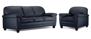 Raphael Leather Sofa and Chair Set -Navy