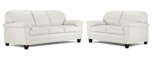 Raphael Leather Sofa and Loveseat Set - Silver Grey