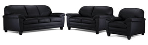 Raphael Leather Sofa, Loveseat and Chair Set - Raven