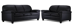 Raphael Leather Sofa and Loveseat Set - Raven