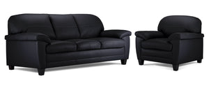 Raphael Leather Sofa and Chair Set- Raven