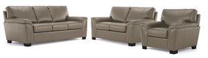 Reynolds Leather Sofa, Loveseat and Chair Set - Grey