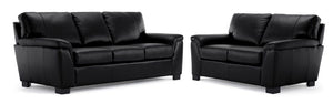 Reynolds Leather Sofa and Loveseat Set - Black