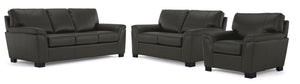 Reynolds Leather Sofa, Loveseat and Chair Set - Dark Grey