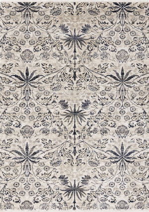 Midnight Garden 5'3" x 7'10" Ornate Leaf Pattern Area Rug - Cream