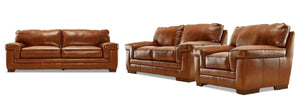 Stampede Leather Sofa, Loveseat and Chair Set - Chestnut