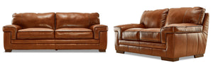 Stampede Leather Sofa and Loveseat Set - Chestnut