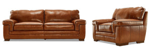 Stampede Leather Sofa and Chair Set - Chestnut