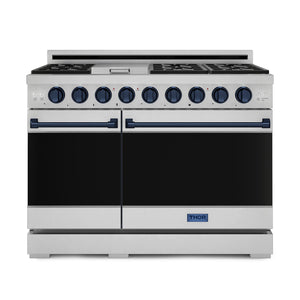 Thor Kitchen Stainless Steel Freestanding Professional Double Oven Liquid Propane Gas Range|Gorodn Ramsay Series (7 cu.ft.) - RSG48ELP-BLU