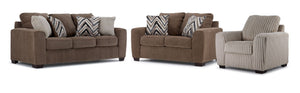 Tuscan Sofa, Loveseat and Chair Set - Brown, Grey