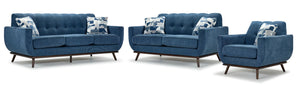 Ziva Sofa, Loveseat and Chair Set - Blue