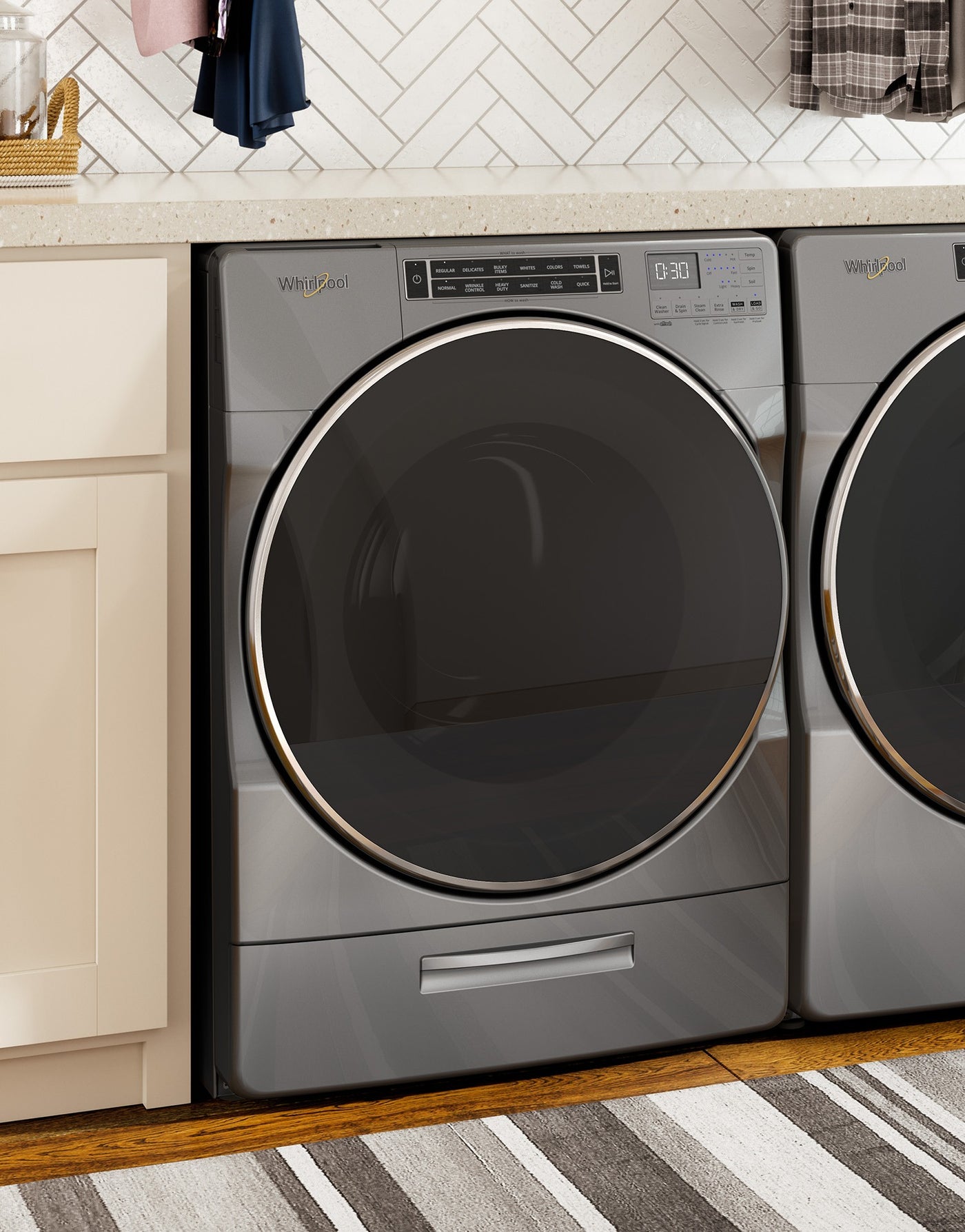 Whirlpool Chrome Shadow Front-Load Washer (5.8 cu. ft.) & Electric Dryer (7.4 cu. ft.) - WFW8620HC/YWED8620HC