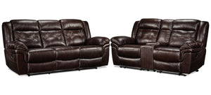 Cooper Leather Reclining Sofa and Loveseat with Console Set - Brown