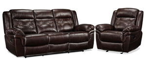 Cooper Leather Reclining Sofa and Recliner Set - Brown