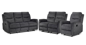 Grayson Reclining Sofa, Reclining Loveseat and Recliner Set - Charcoal