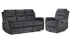 Grayson Reclining Sofa and Recliner Set - Charcoal