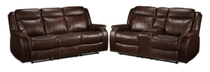 Scorpio Reclining Sofa and Reclining Loveseat Set - Whiskey Brown