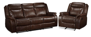 Scorpio Reclining Sofa and Glider Recliner Set - Whiskey Brown