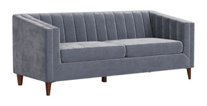 Benagil Channel Stitch Velvet Sofa - Washed Grey / Blue