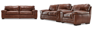 Stampede Leather Sofa, Loveseat and Chair Set - Cognac