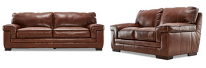 Stampede Leather Sofa and Loveseat Set - Cognac