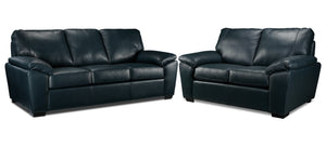 Gaetano Leather Sofa and Loveseat Set - Havana Atlantic Blue