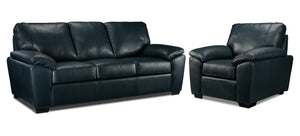 Gaetano Leather Sofa and Chair Set - Havana Atlantic Blue